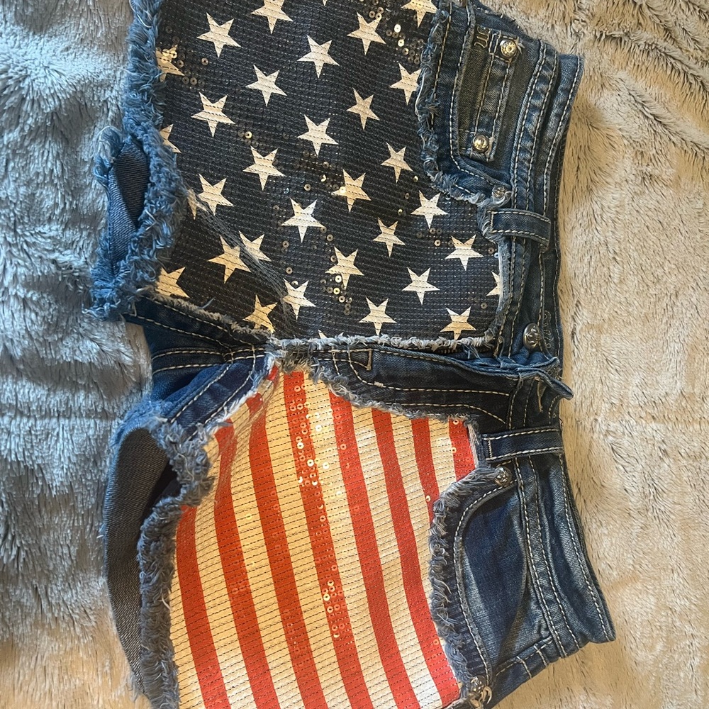 Miss Me Blue and Red Jean Shorts Americana Style